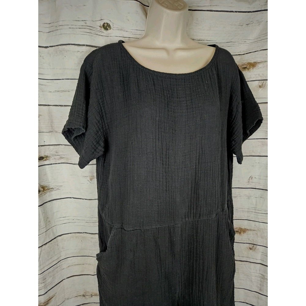 Eileen Fisher Black Cotton Gauze Romper L 100% Cotton One Piece Short Sleeves - Picture 3 of 8